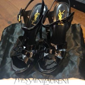 YSL Tribute 105 Patent Leather Knot Platform
